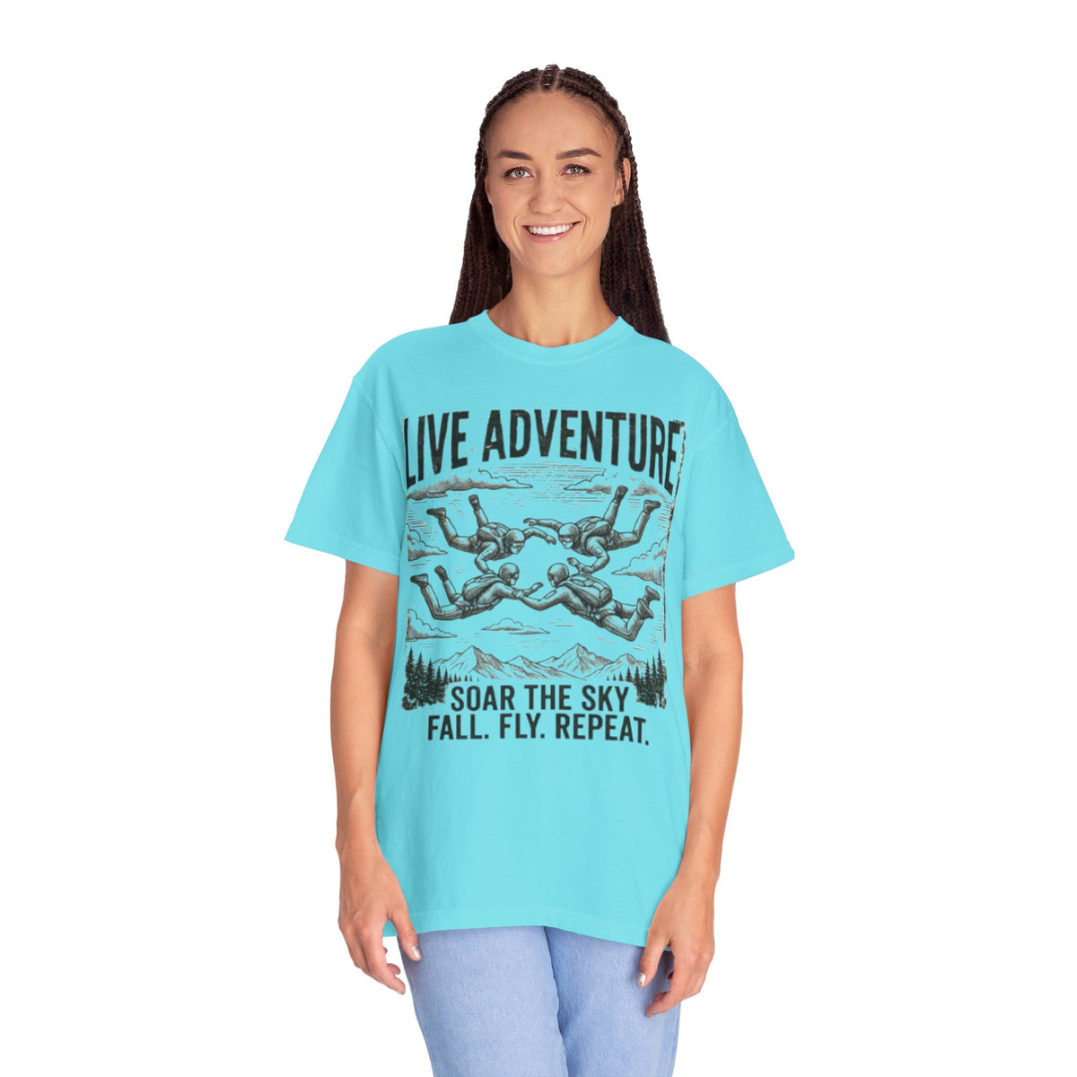 Color: Lagoon Blue | Live Adventure - Skydive Unisex Garment-Dyed Tee