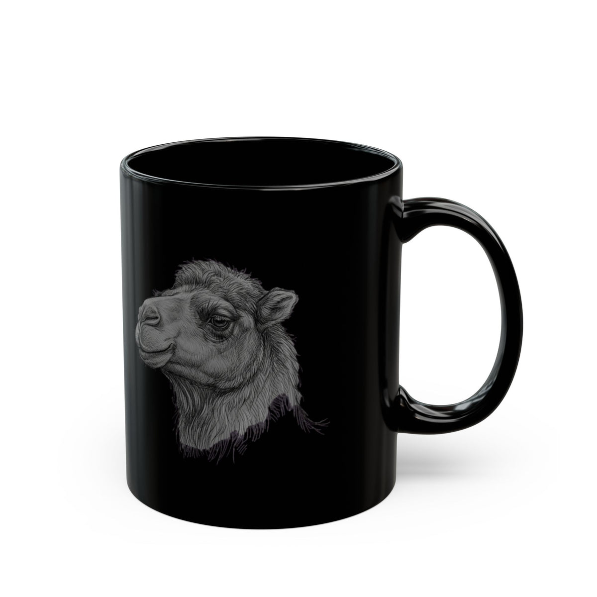 "Pencil Sketch Art Camel" Black Ceramic Mug — Graphic