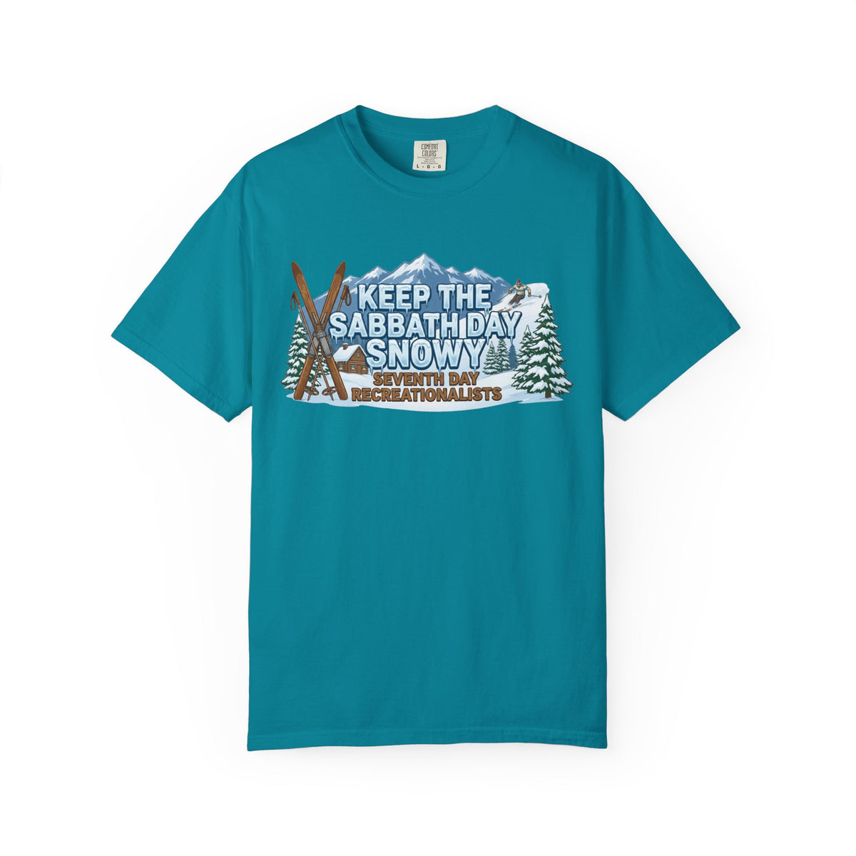 Color: Topaz Blue | Ski Sabbath: My Church Has Powder | Garment-Dyed Tee — AttitudeShirts