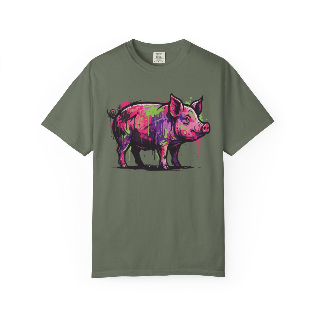 Color: Moss | Barnyard Pig Unisex Garment-Dyed Tee