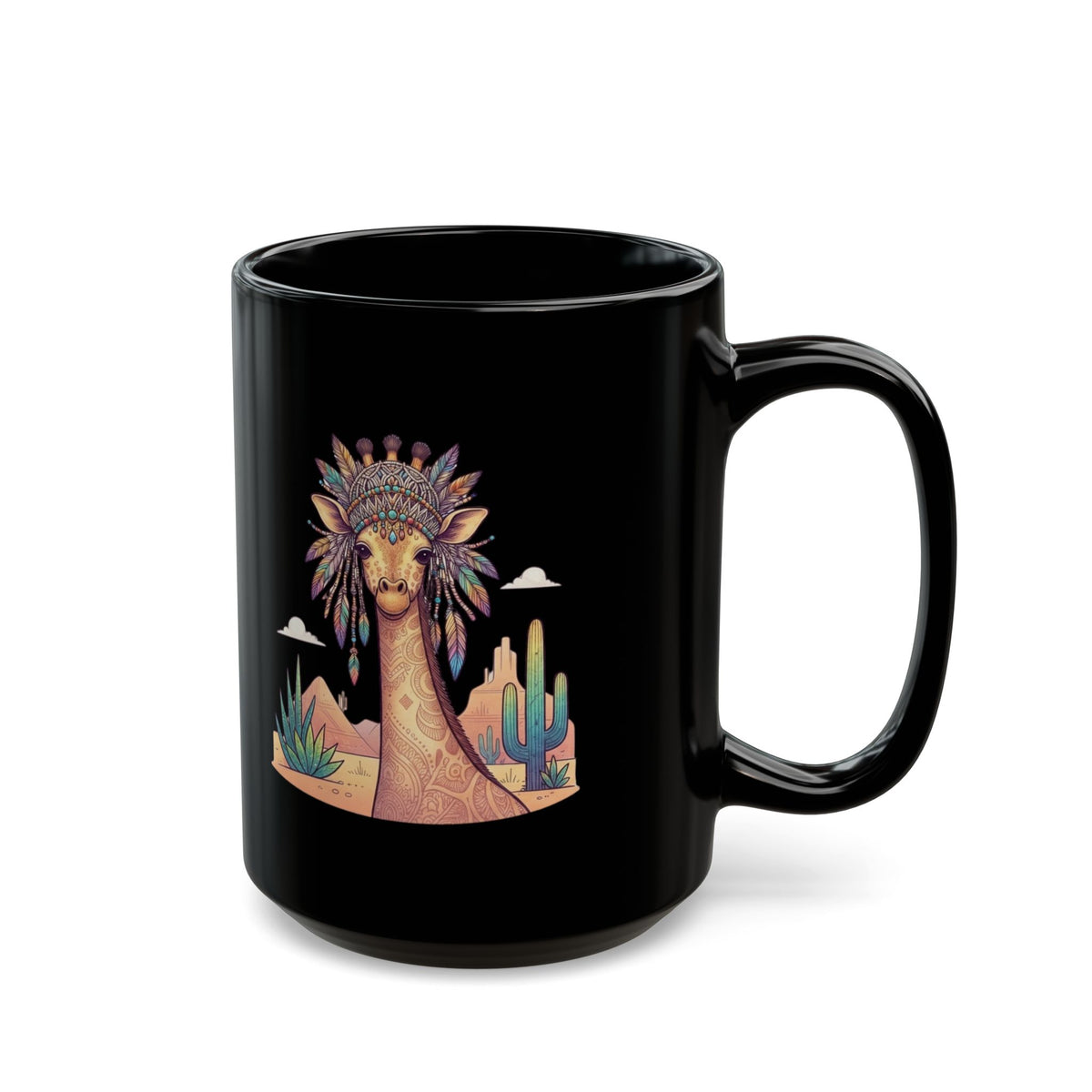 "Hippy Giraffe" Black Ceramic Mug