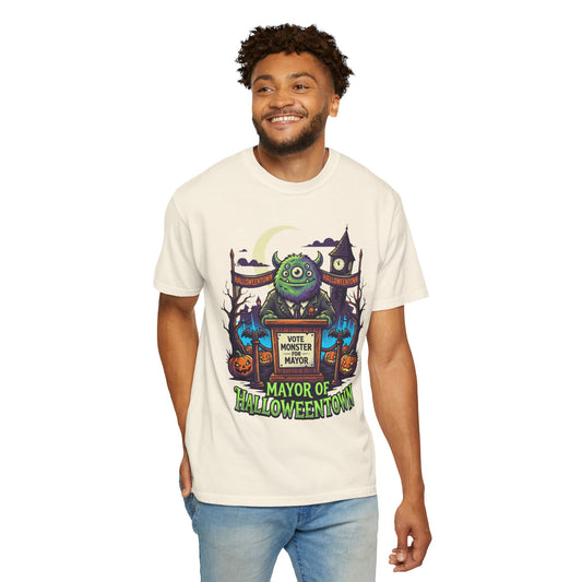 Color: Ivory | Vote Monster For Mayor Unisex Garment-Dyed Tee