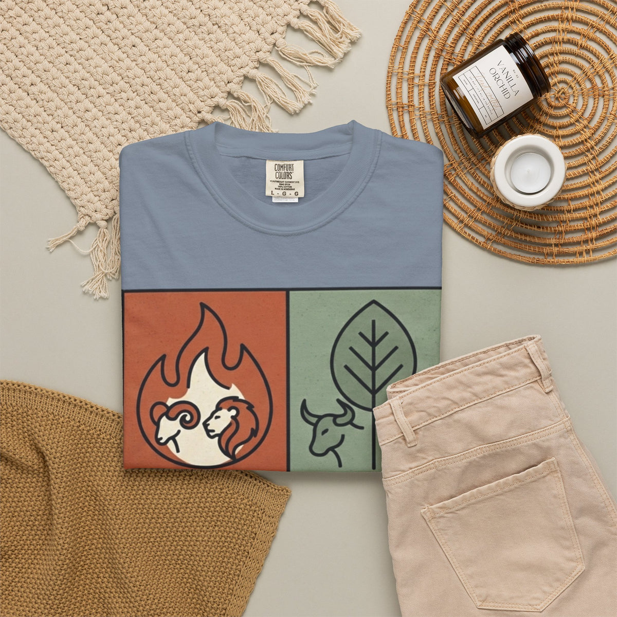 "Four Elements- Fire, Earth, Air, Water" Unisex Garment-Dyed Tee