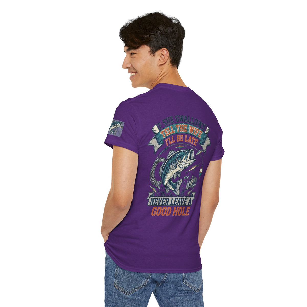 Color: Purple | Never Leave A Good Hole Premium Graphic Tee