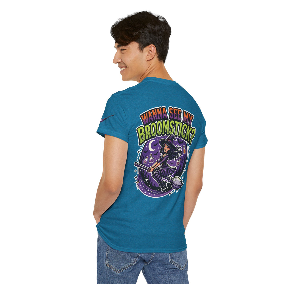 Color: Antique Sapphire | Wanna See My Broomstick Premium Graphic Tee