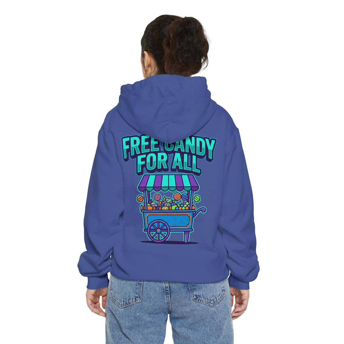 Color: Flo Blue | Free Candy For All Garment-Dyed Hoodie