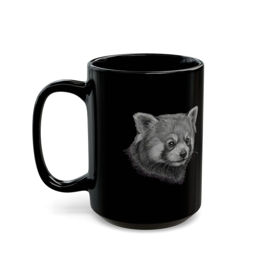 "Pencil Sketch Art Red Panda" Black Ceramic Mug — Graphic