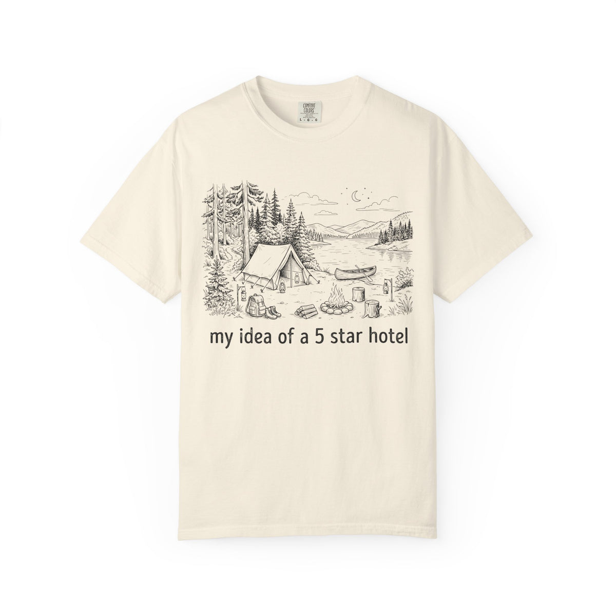 Color: Ivory | Five Star Hotel Black Line Art Unisex Garment-Dyed Tee