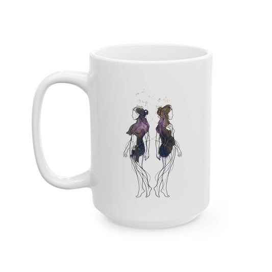 "Gemini The Celestial Twins" White Ceramic Mug