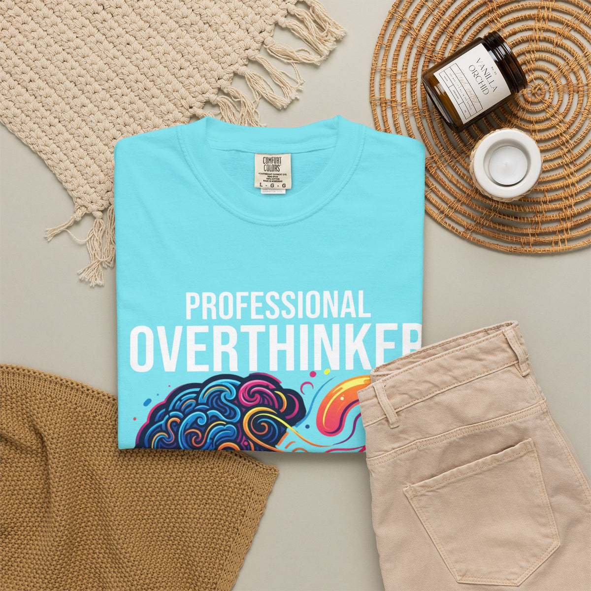 Color: Lagoon Blue | Professional Overthinker Unisex Garment-Dyed Tee