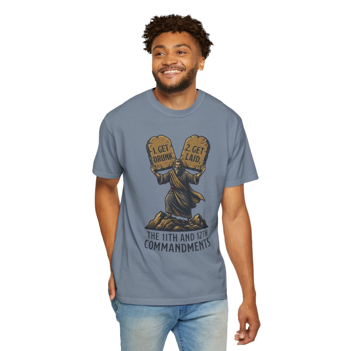 Color: Blue Jean | 11th and 12th Commandment Unisex Garment-Dyed Tee