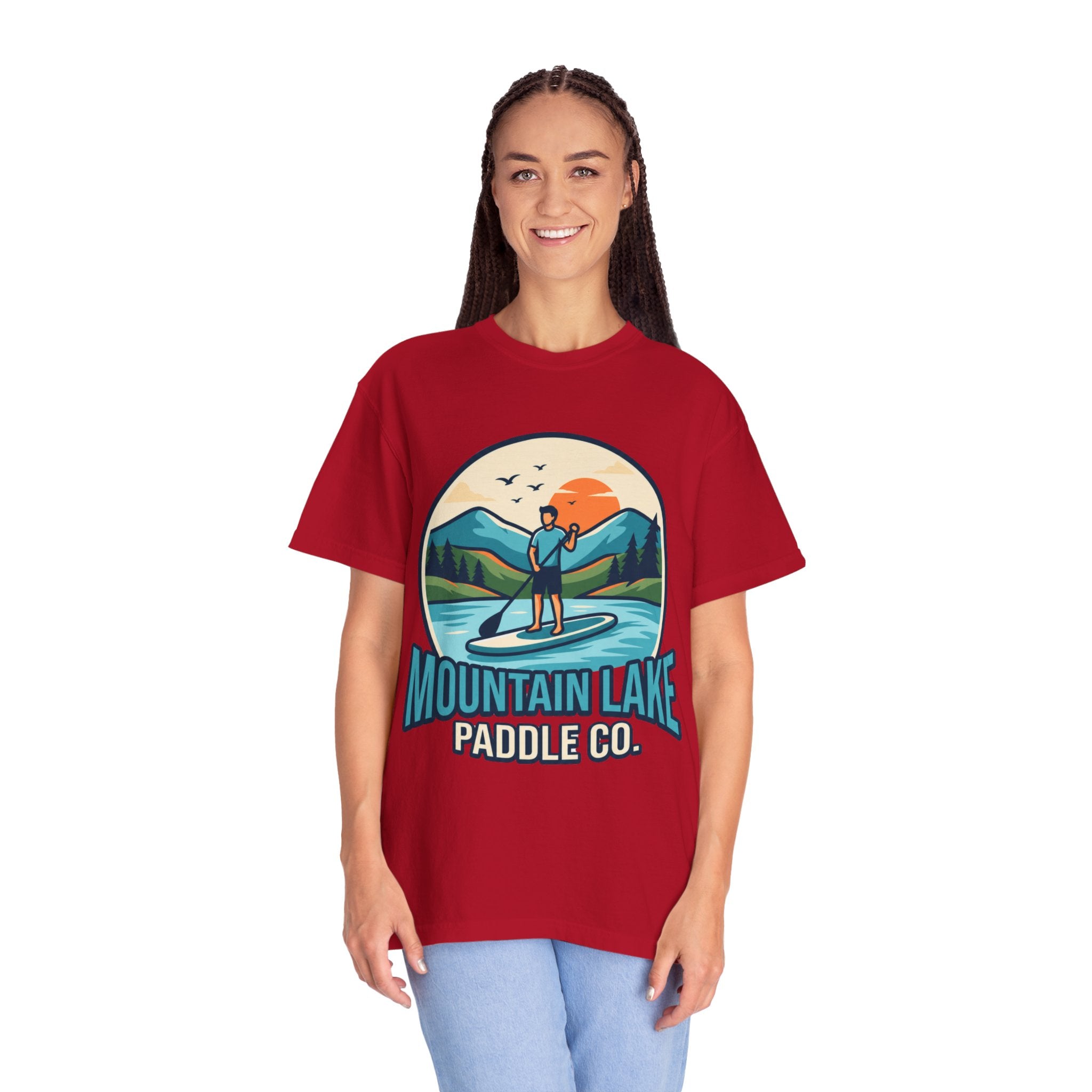 "Mountain Lake Paddle Board" Unisex Garment-Dyed Tee