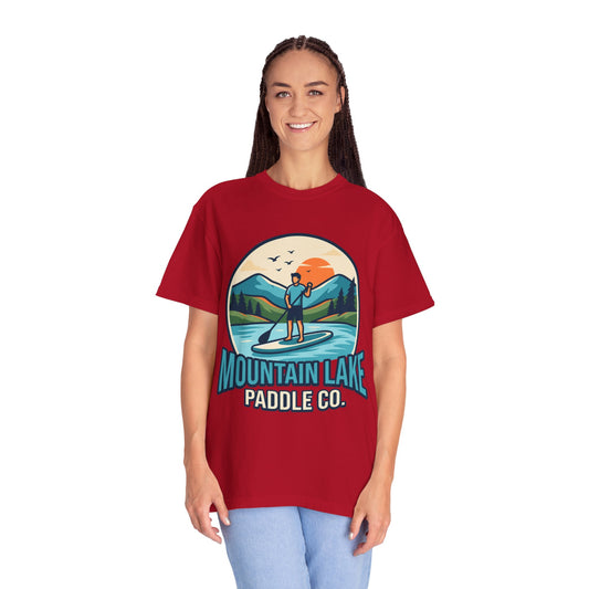 "Mountain Lake Paddle Board" Unisex Garment-Dyed Tee