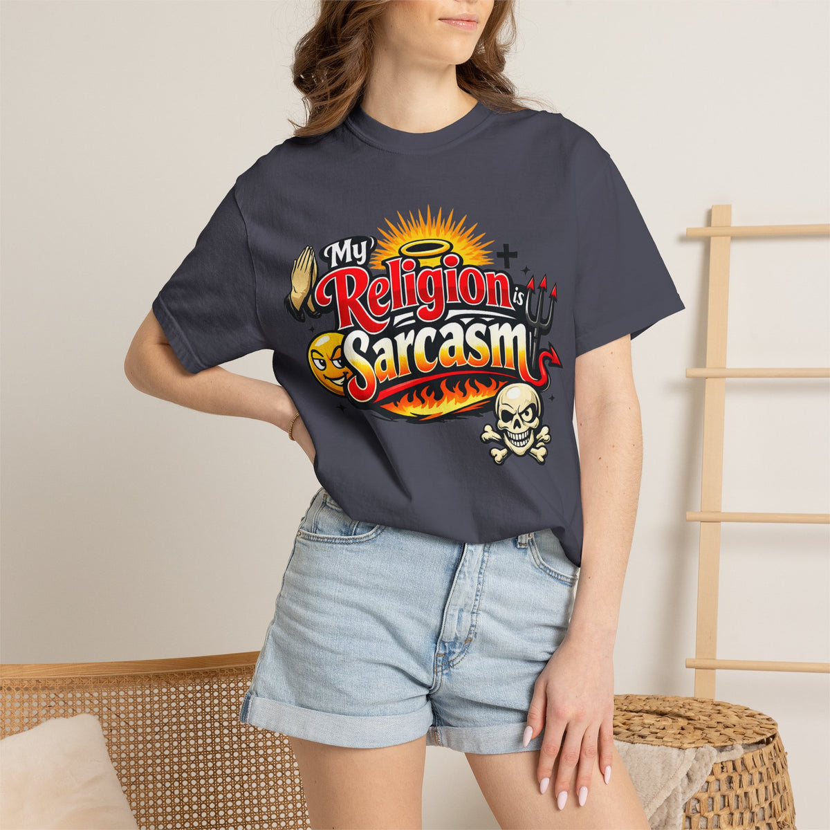 Color: Navy | The Church of Snark Unisex Garment-Dyed T-shirt