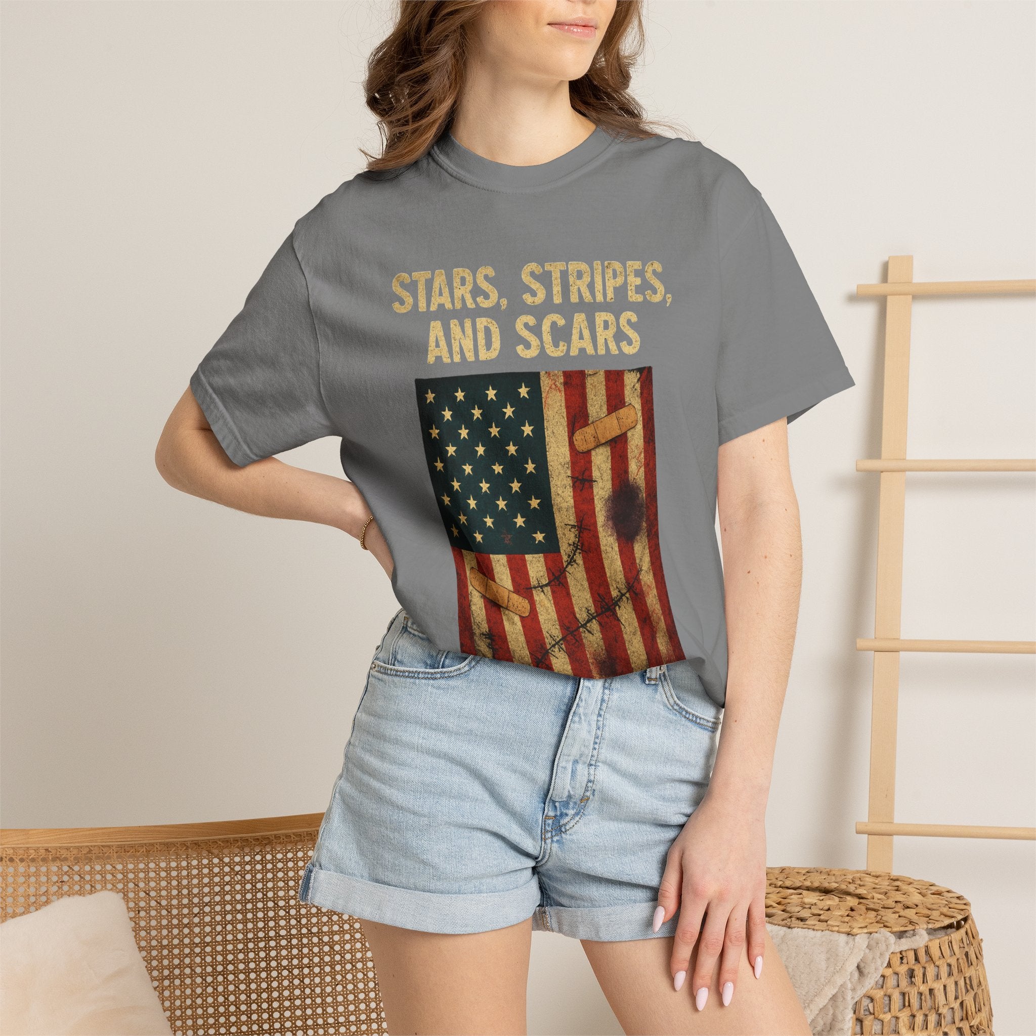 "STARS, STRIPES, AND SCARS" Unisex Garment-Dyed T-shirt