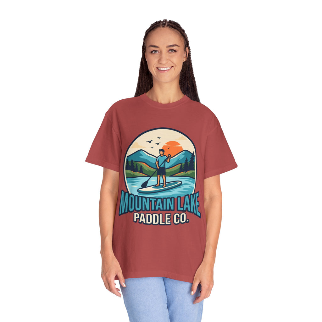 "Mountain Lake Paddle Board" Unisex Garment-Dyed Tee