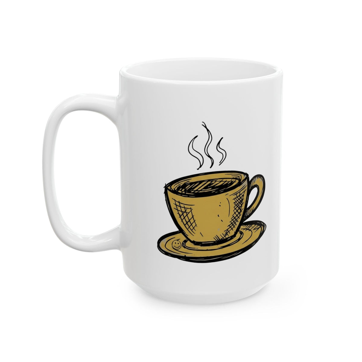 "Happy Coffee" White Ceramic Mug — Graphic