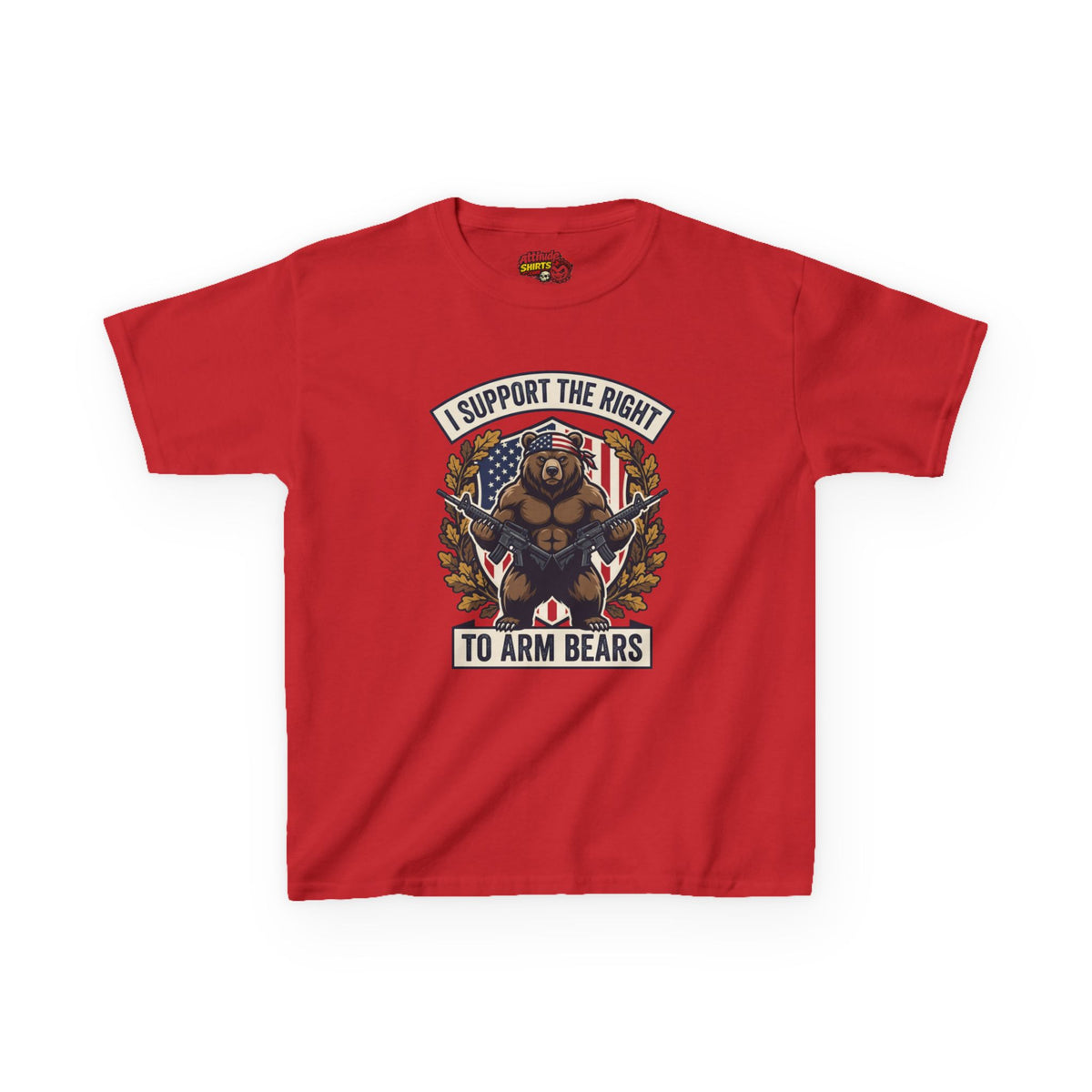 Color: Red | Kids T‑Shirt — I Support The Right To Arm Bears Patriotic Bear Graphic Tee