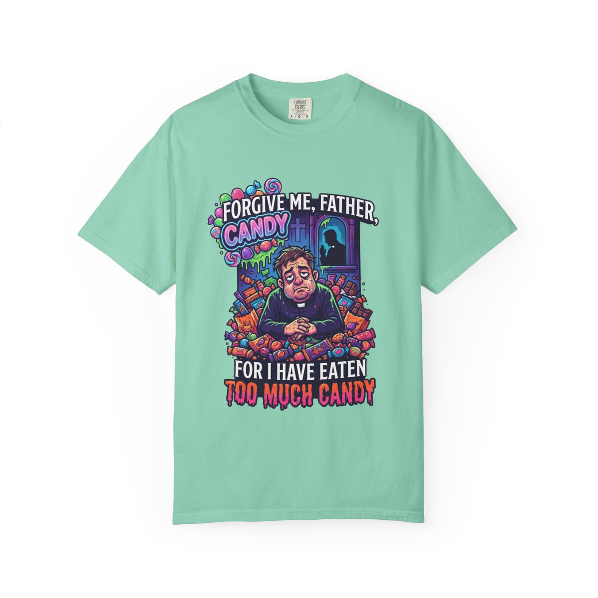 Color: Island Reef | Forgive Me Father Too Much Candy Unisex Garment-Dyed Tee