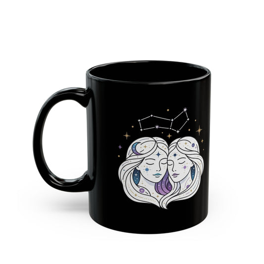 "Gemini The Celestial Twins" Black Ceramic Mug — Graphic