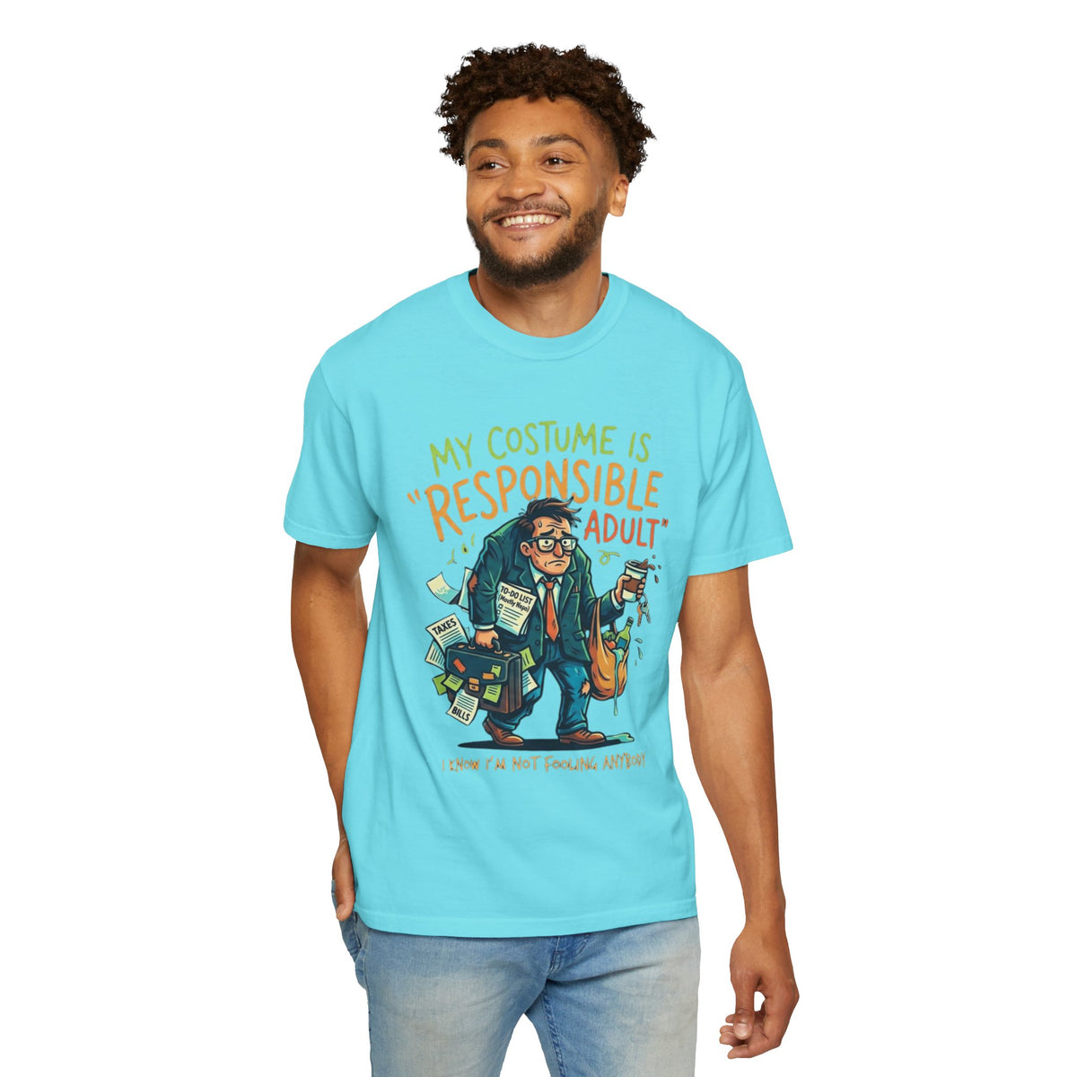 Color: Lagoon Blue | Responsible Adult Costume Unisex Garment-Dyed Tee