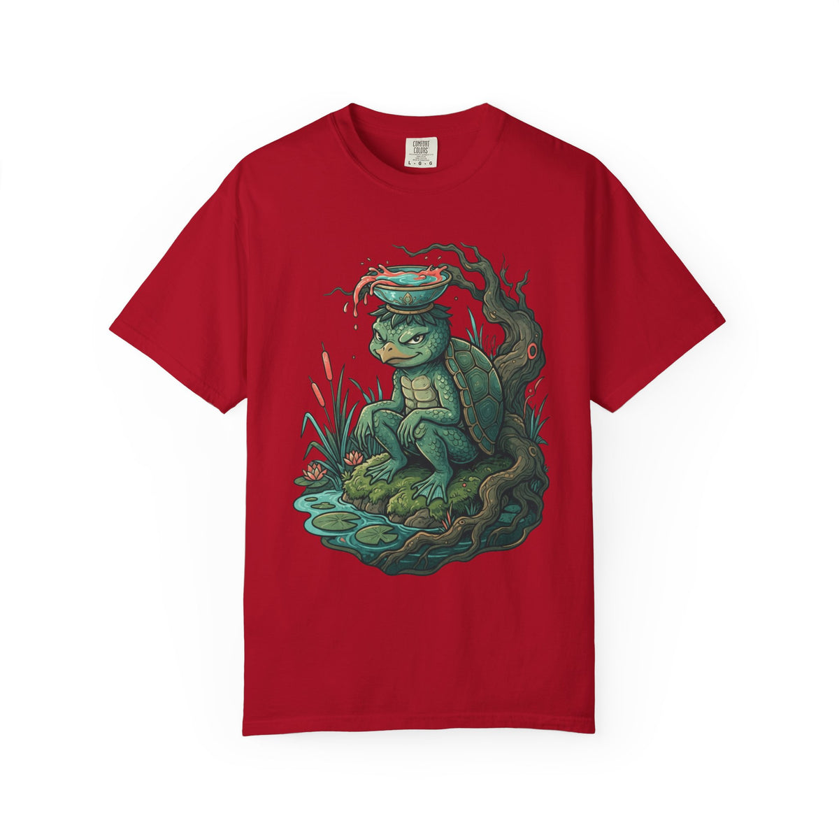 Color: Red | Kappa (Japanese Folklore) Unisex Garment-Dyed Tee