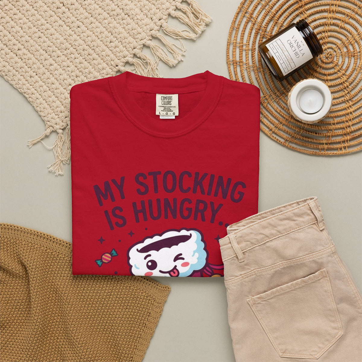 "My Stocking Is Hungry" Unisex Garment-Dyed Tee