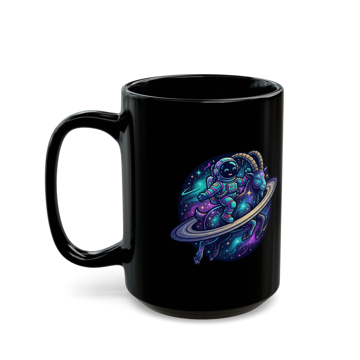 "Space Explorer Capricorn" Black Ceramic Mug