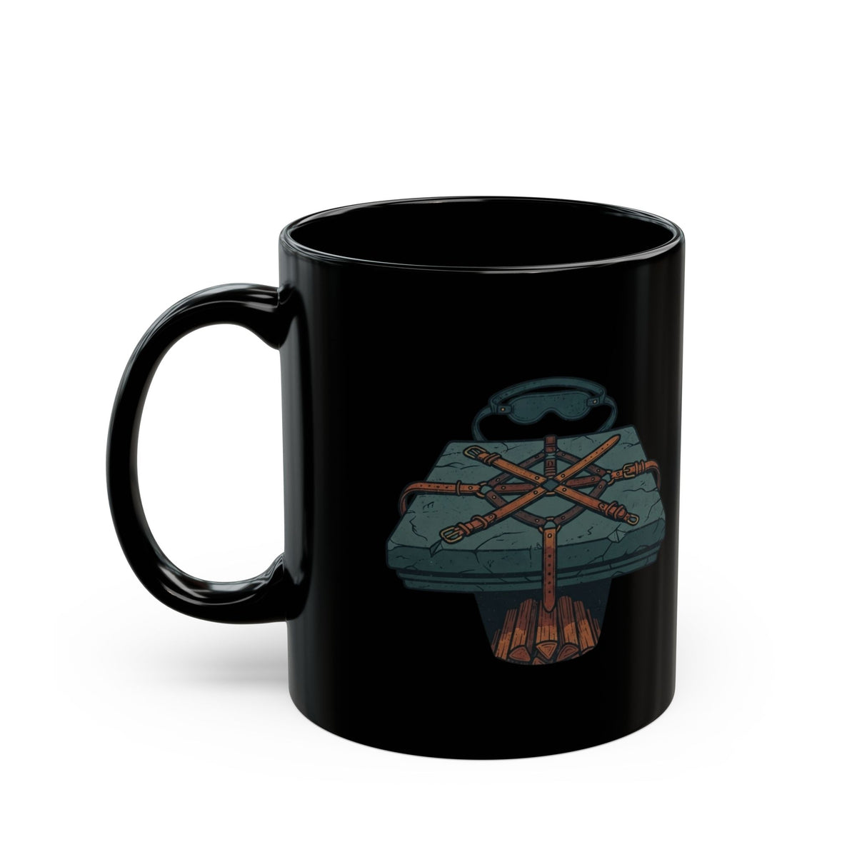 "Good Book Series Bound & Blindfolded" Black Ceramic Mug — Graphic