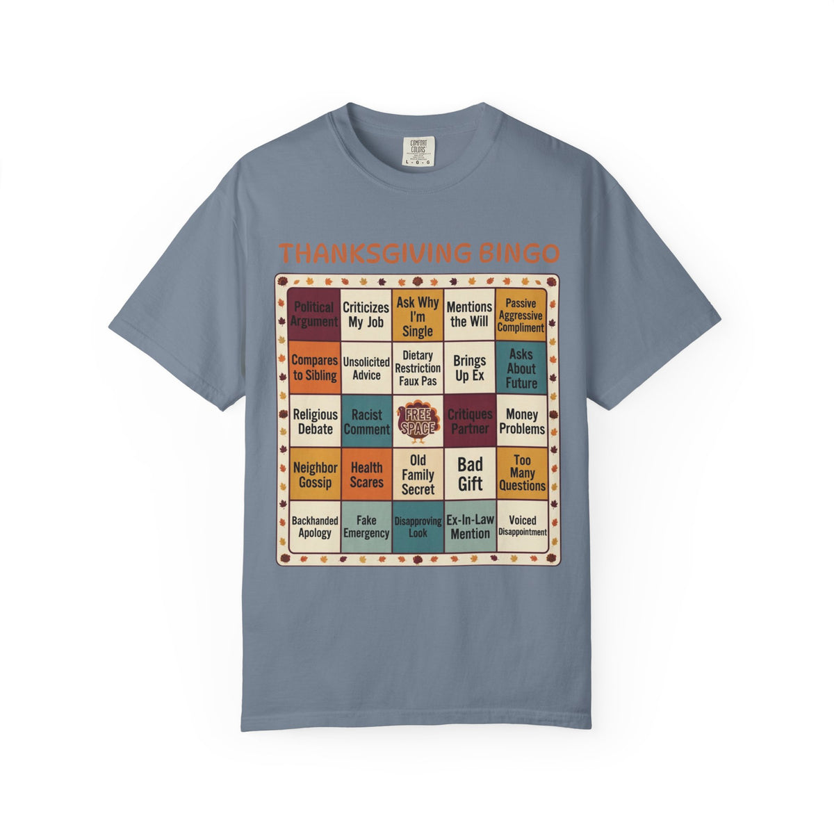 Color: Blue Jean | Thankgiving Bingo Unisex Garment-Dyed Tee