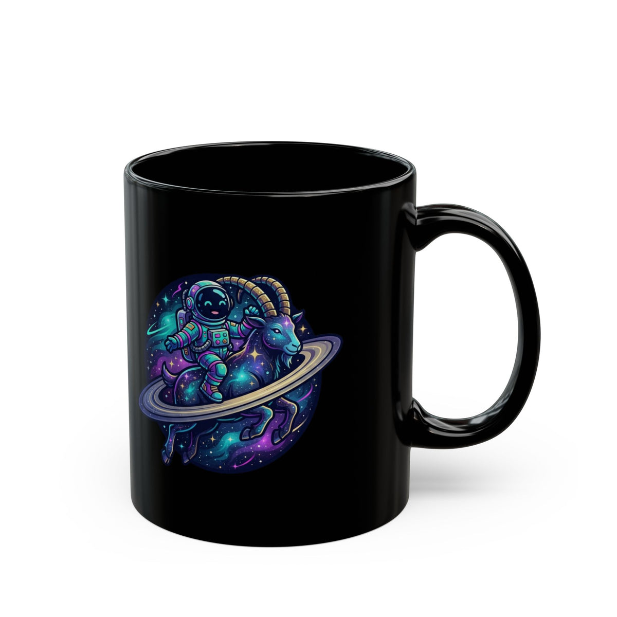 "Space Explorer Capricorn" Black Ceramic Mug