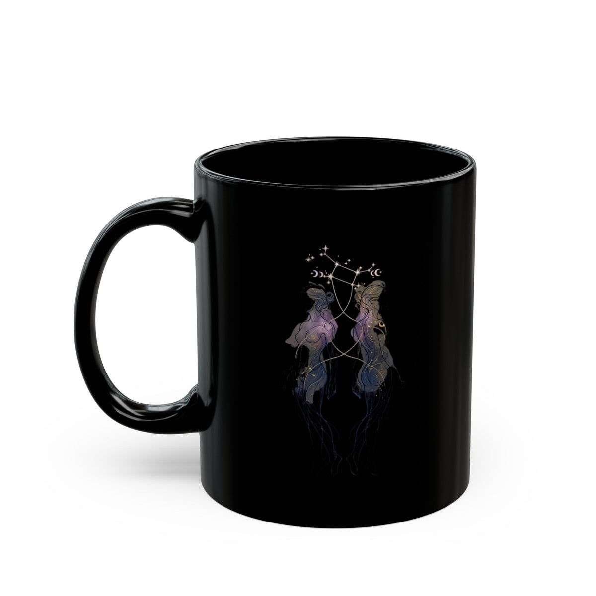 "Gemini The Celestial Twins" Black Ceramic Mug