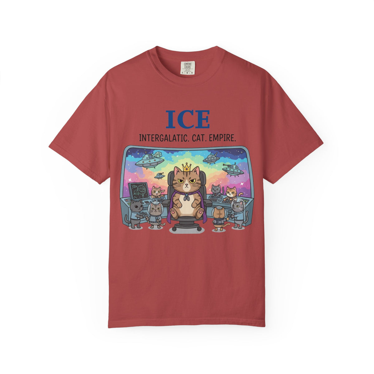 Color: Crimson | ICE (Intergalactic Cat Empire) Unisex Garment-Dyed T-shirt