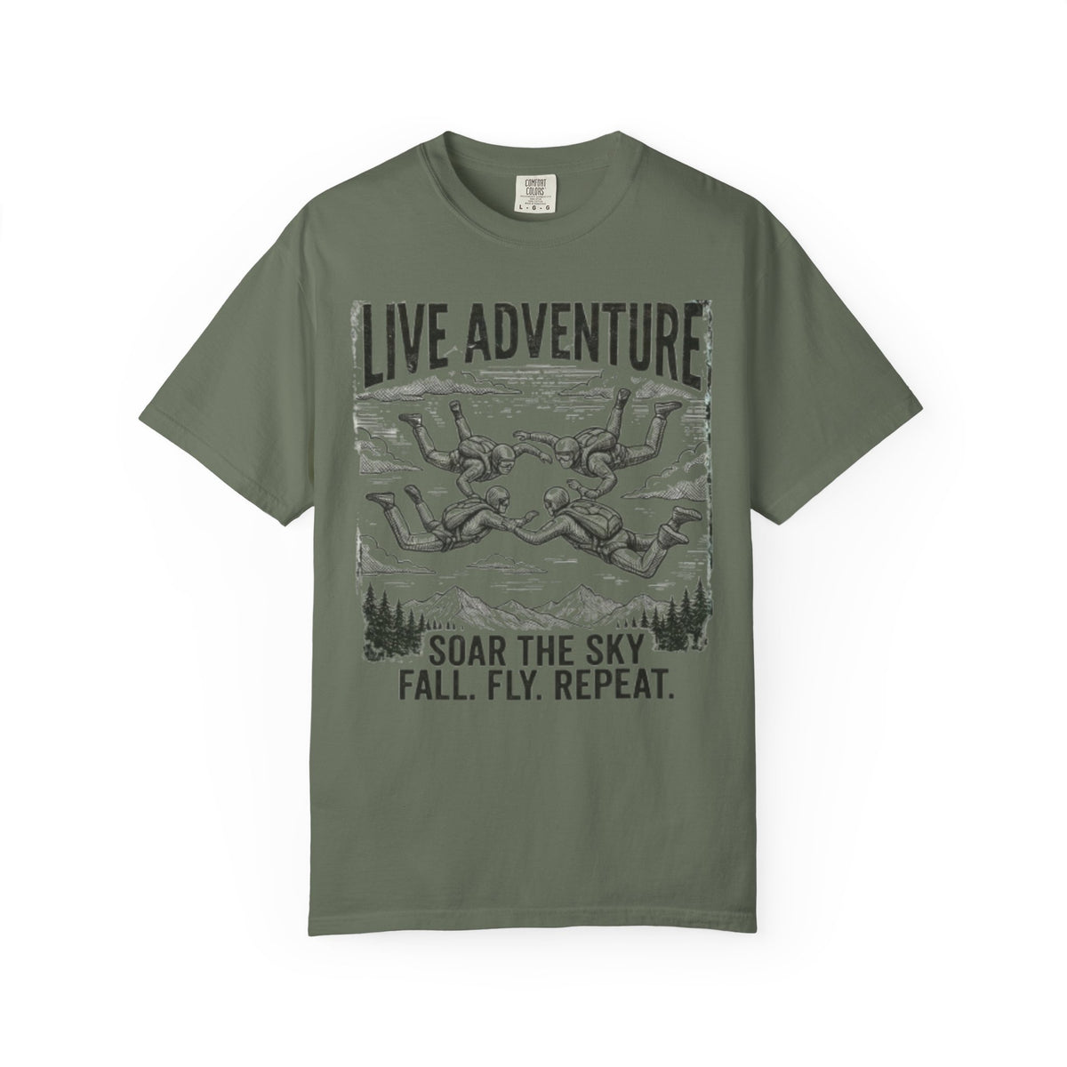 Color: Moss | Live Adventure - Skydive Unisex Garment-Dyed Tee
