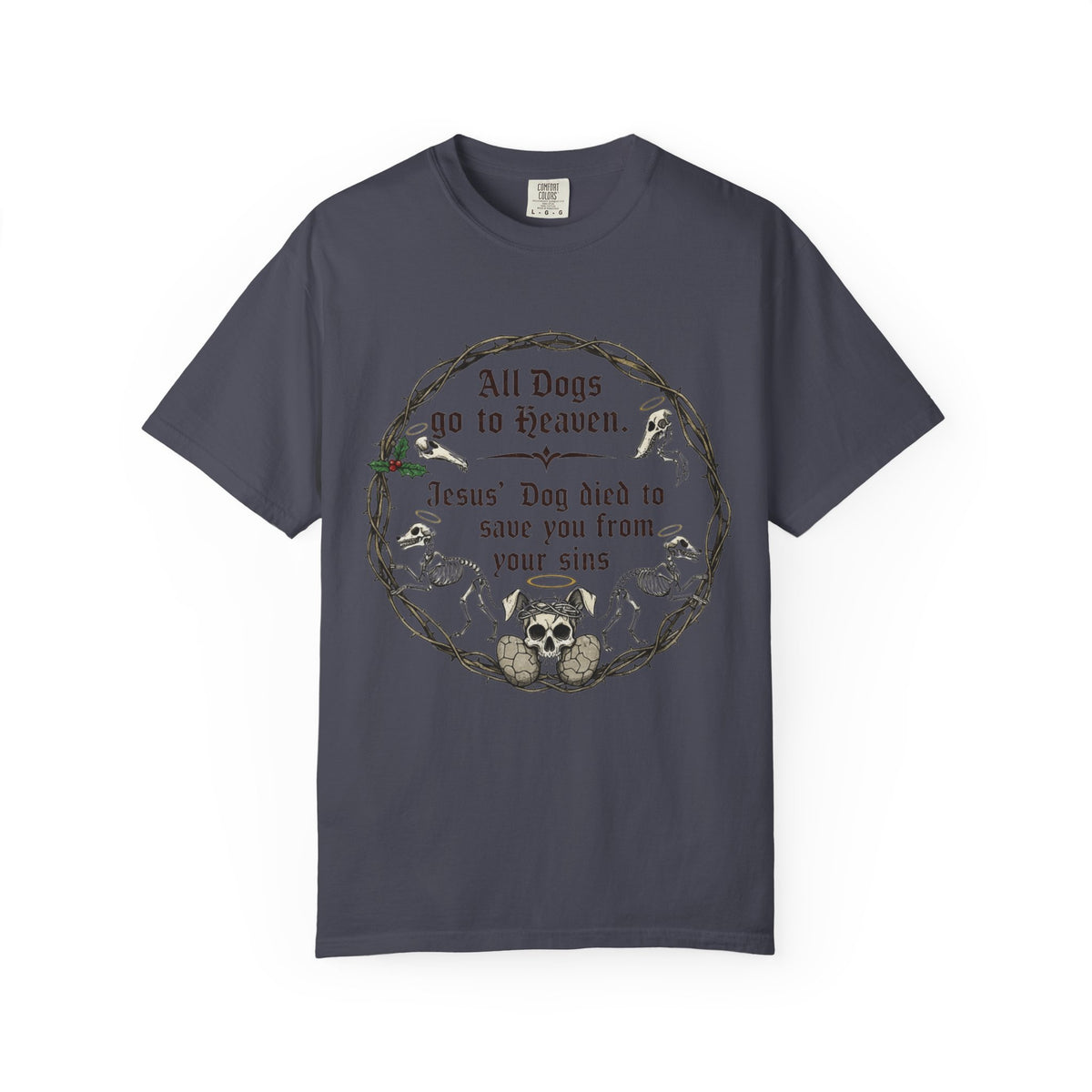 Color: Navy | All Dogs Go to Heaven Unisex Garment-Dyed T-shirt