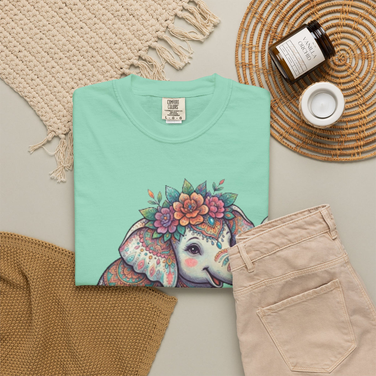 "Hippy Elephant" Unisex Garment-Dyed Tee