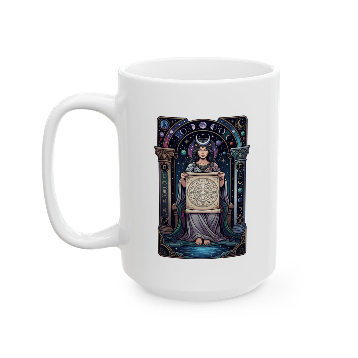 "The Cosmic Tarot (High Priestess)" White Ceramic Mug