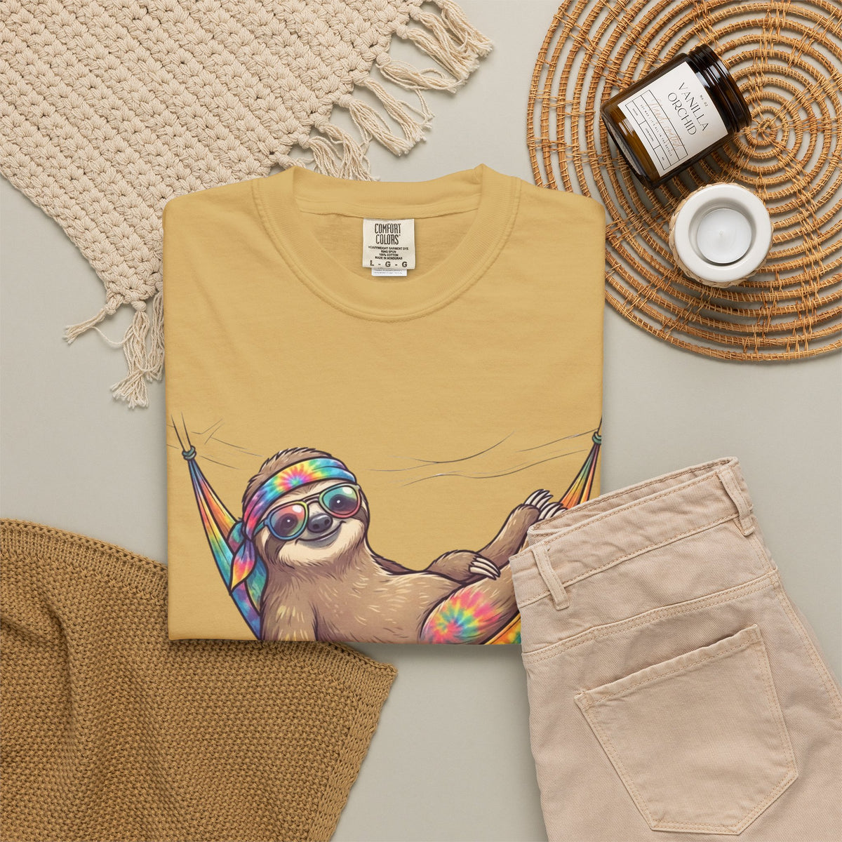 "Hippy Sloth" Unisex Garment-Dyed Tee