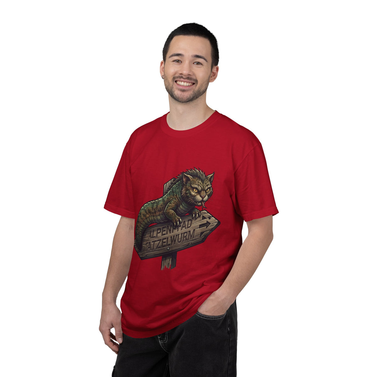 Color: Red | Tatzelwurm (Alpine Europe) Unisex Garment-Dyed Tee