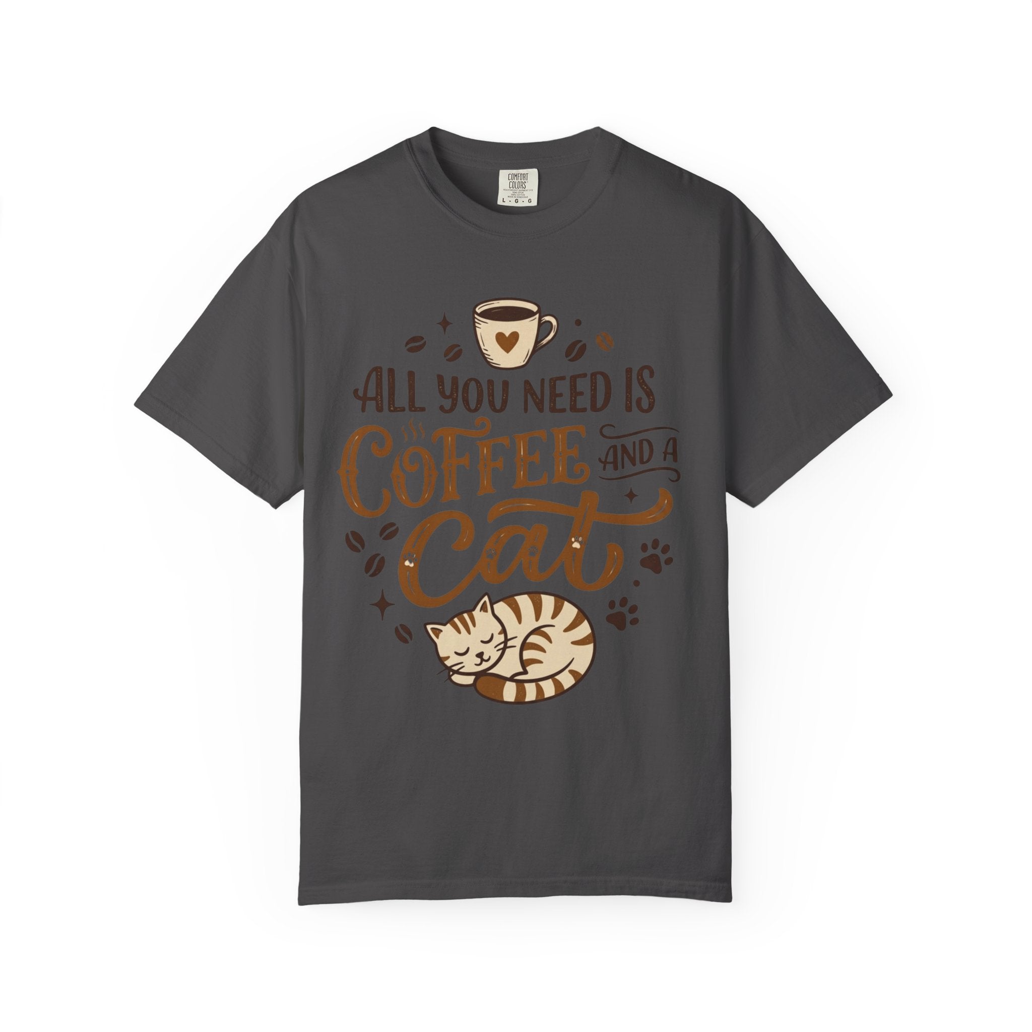 "All You Need is Coffee and a Cat" Unisex Garment-Dyed Tee