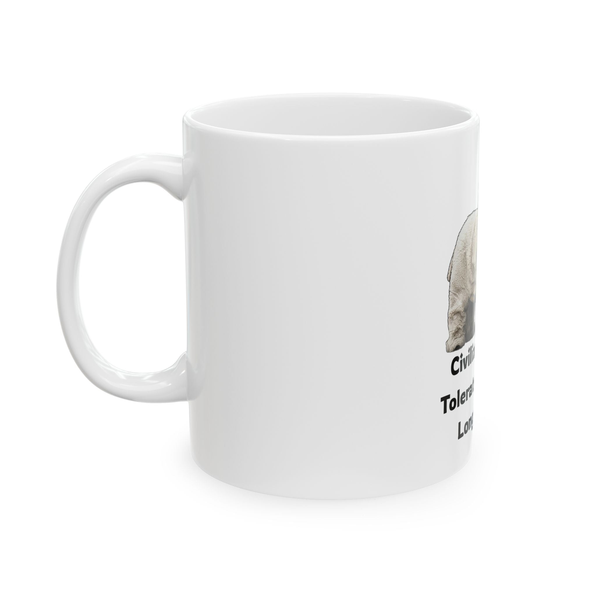 "Civilization Tolerated Religion" White Ceramic Mug — Graphic