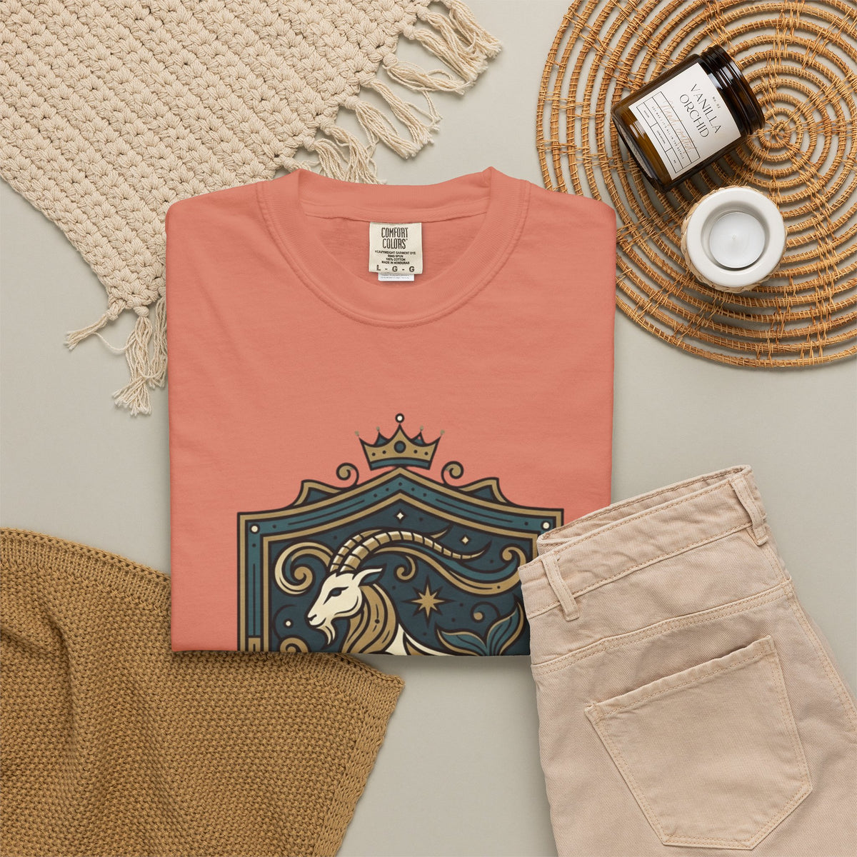 "Capricorn- The Sea-Goat Crest" Unisex Garment-Dyed Tee