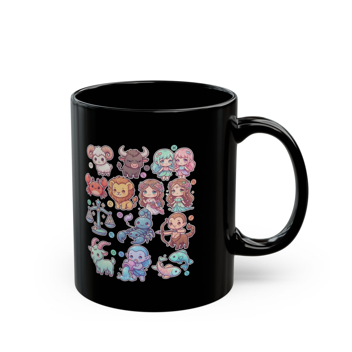 "Cute Chibi Zodiac" Black Ceramic Mug