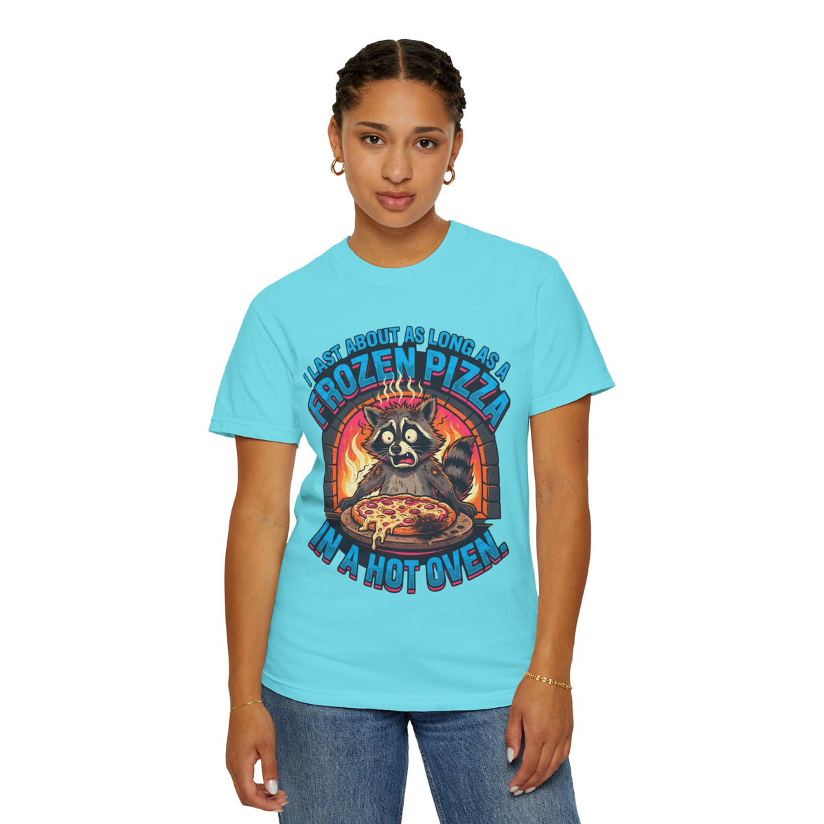 Color: Lagoon Blue | Frozen Pizza in a Hot Oven Unisex Garment-Dyed Tee