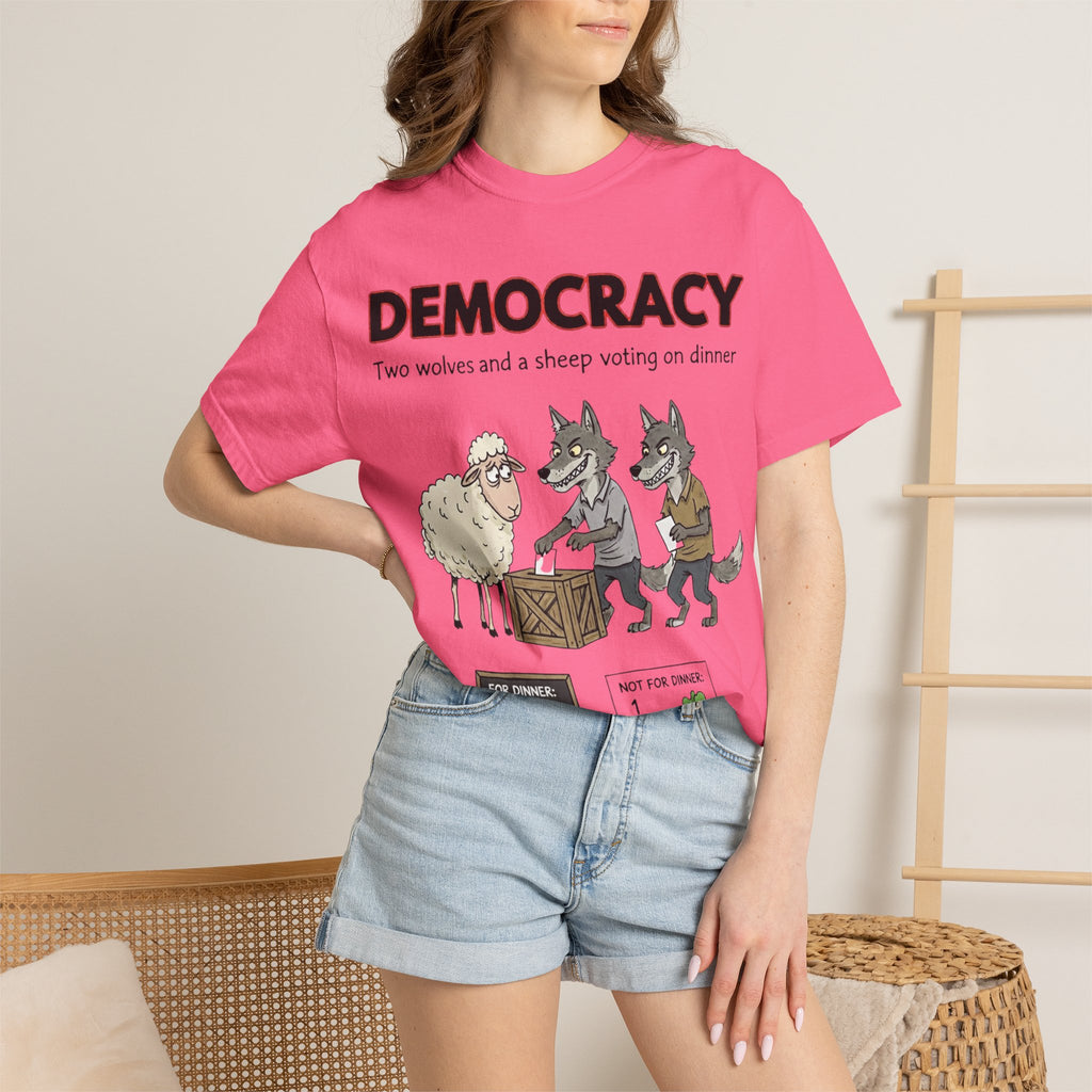 "Democracy (Two Wolves and a Sheep" Unisex Garment-Dyed T-shirt