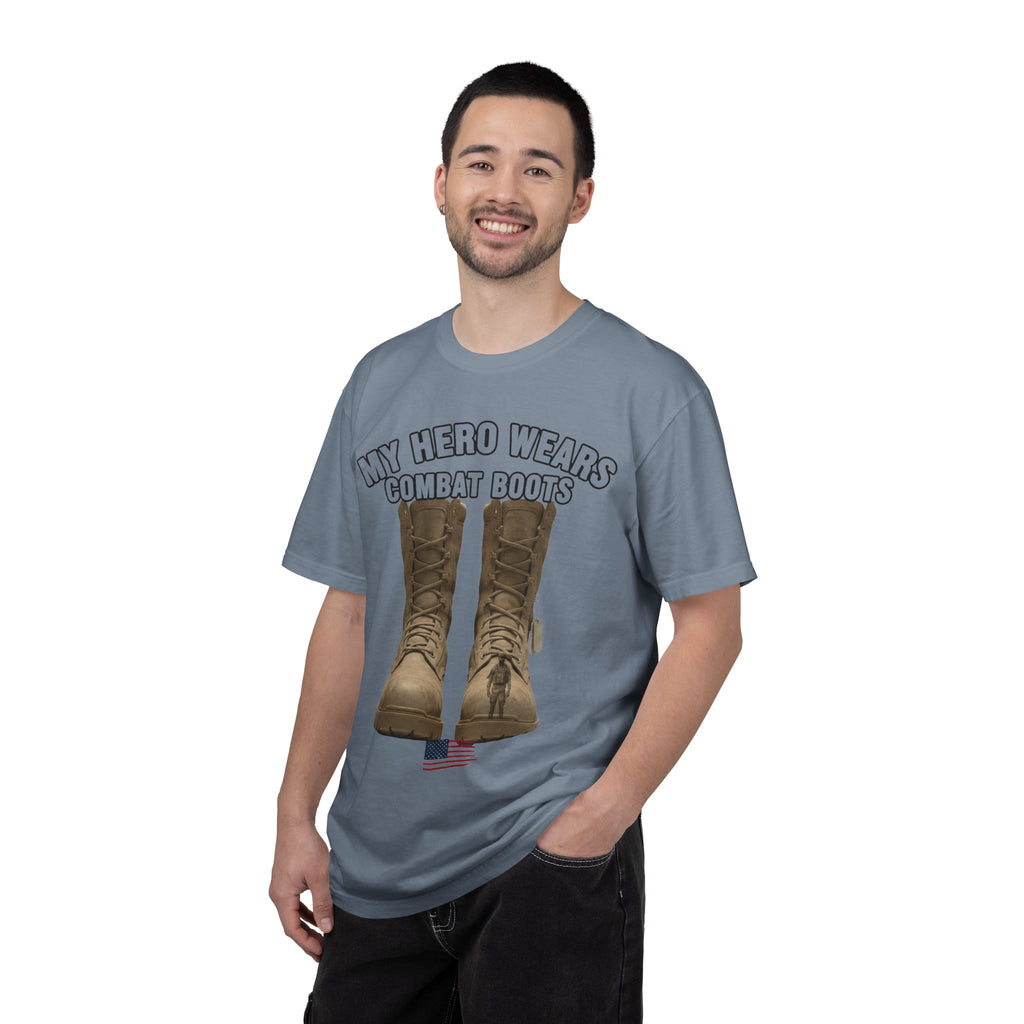 "My Hero Wears Combat Boots" Unisex Garment-Dyed T-shirt