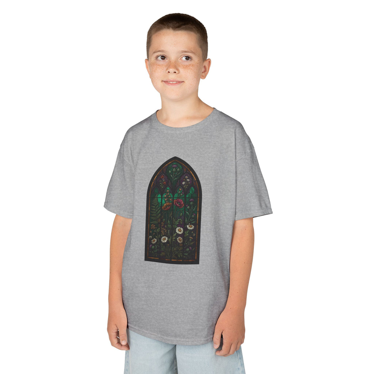Color: Sport Grey | Stained Glass Floral Kids Tee