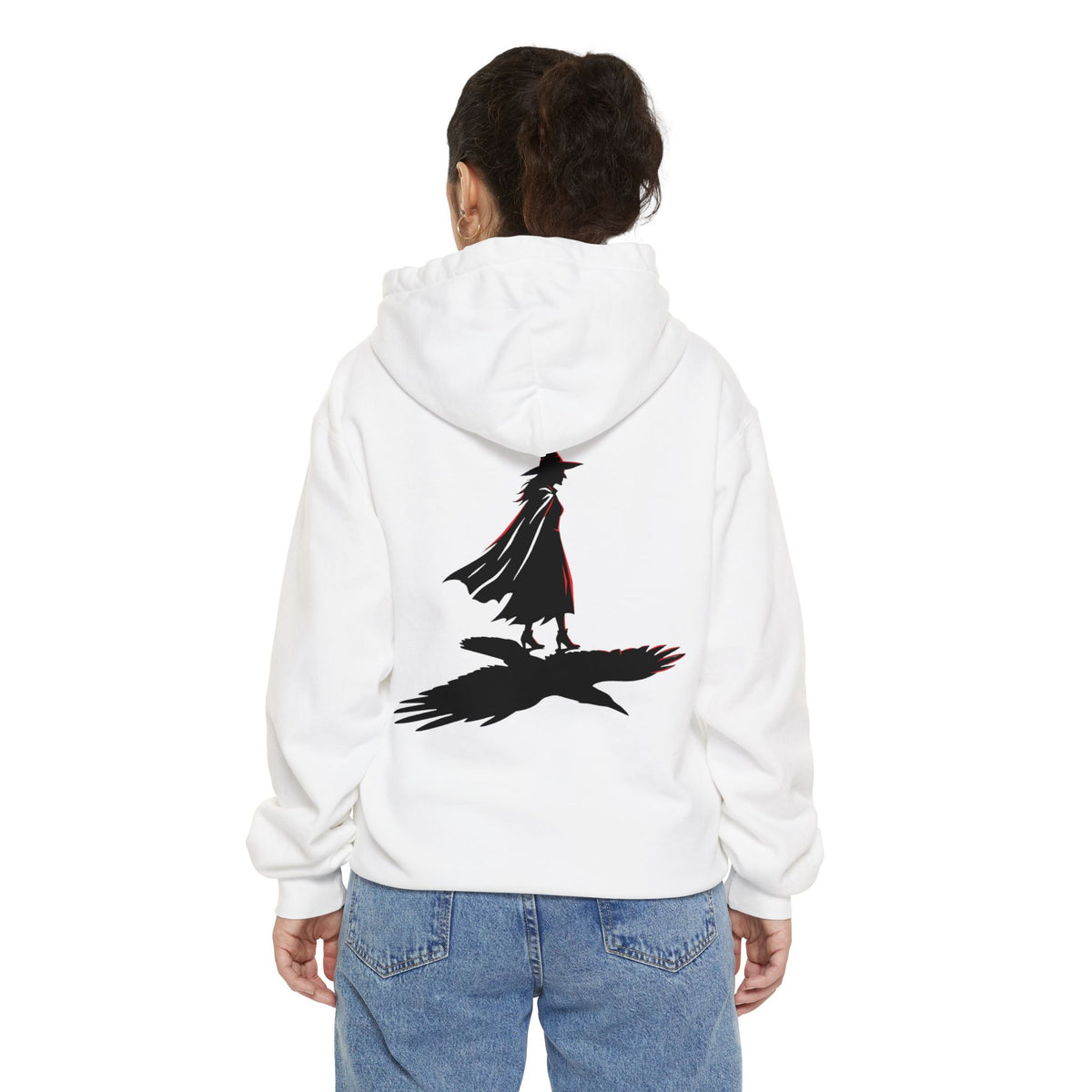 Color: White | Witch With Raven Shadow Garment-Dyed Hoodie