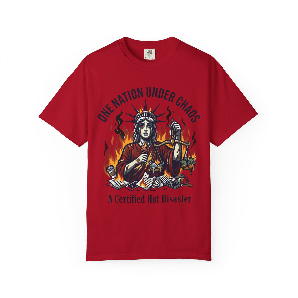 Color: Red | One Nation Under Chaos Unisex Garment-Dyed Tee
