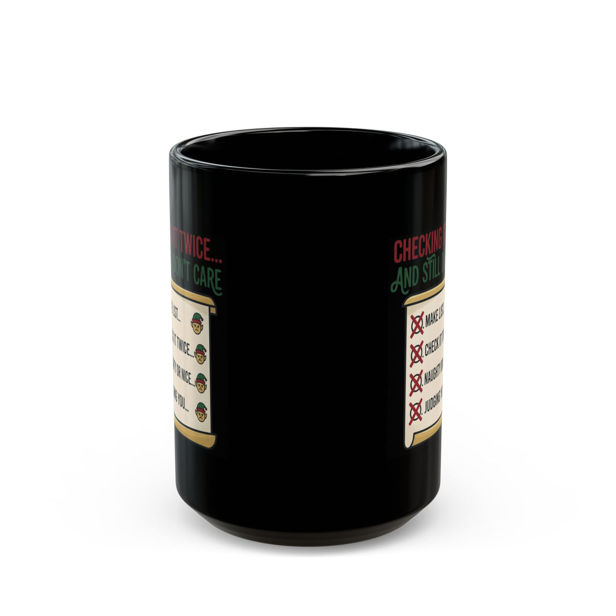"Checking It Twice" Black Ceramic Mug